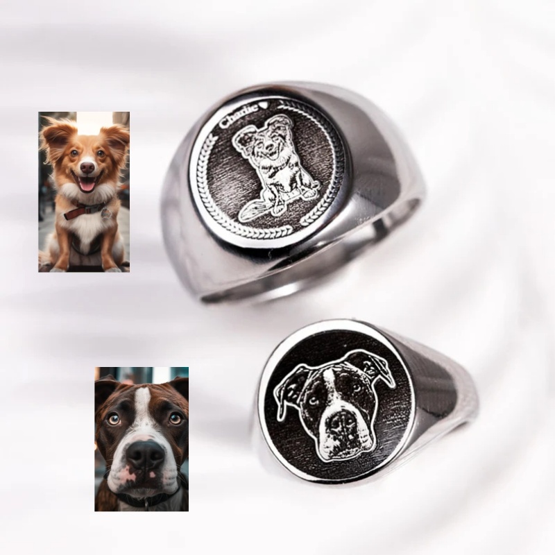 Initial Ring Custom - Custom Engrave Photo Signet Ring For