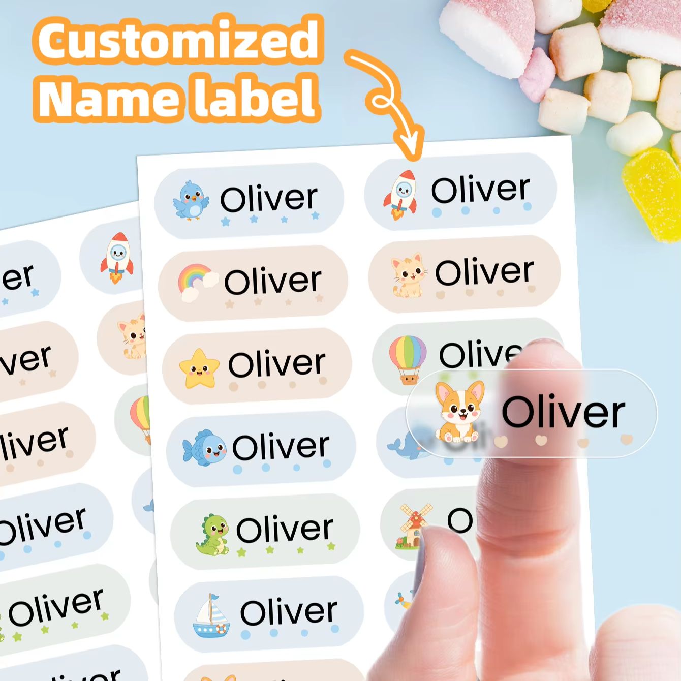Personalised Candle Label - 1-400PCS Custom Cartoon Name Stickers, Waterproof