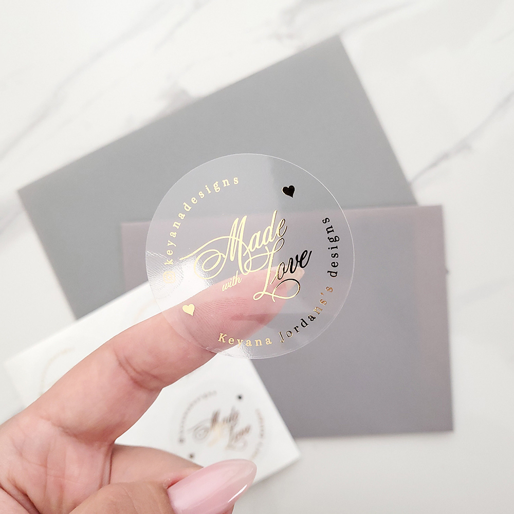 Personalised Candle Label - Custom 50pcs Round Gold Foil Clear