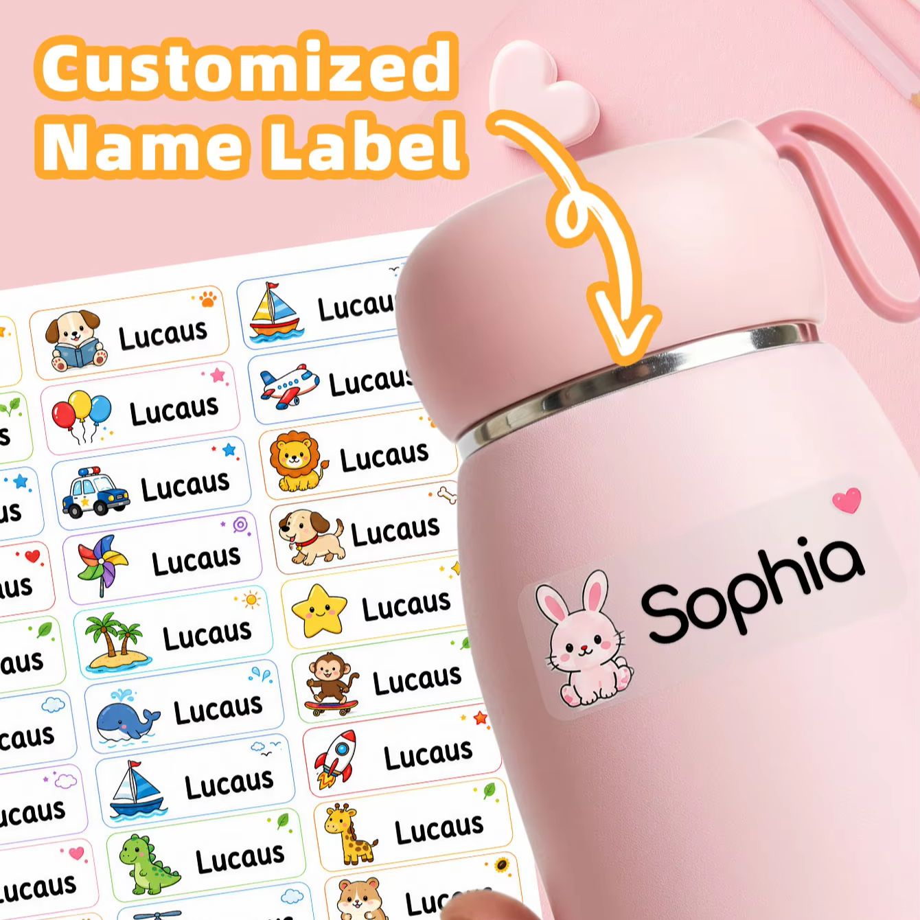 Personalised Candle Label - 1-500PCS Custom Cartoon Name Stickers, Waterproof