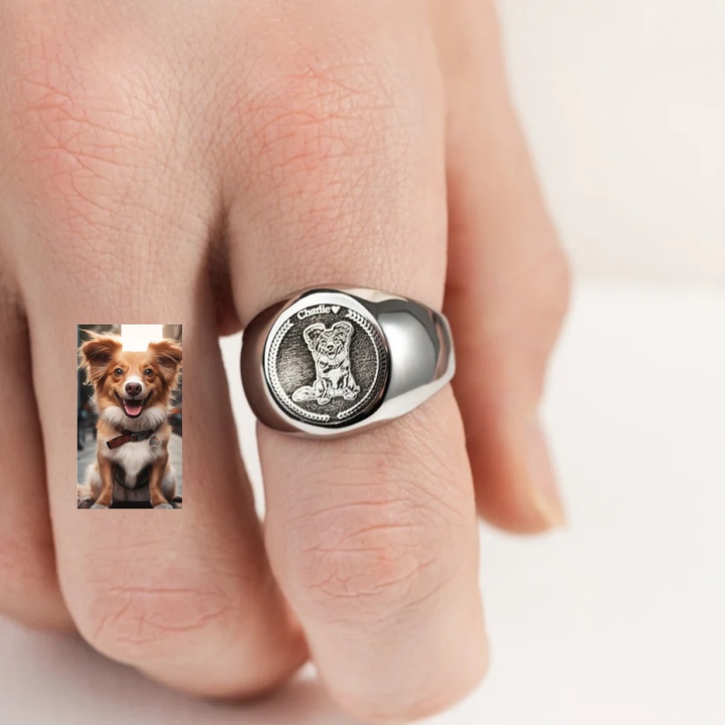 Custom Engrave Photo Signet Ri - Initial Ring Custom recension och pris